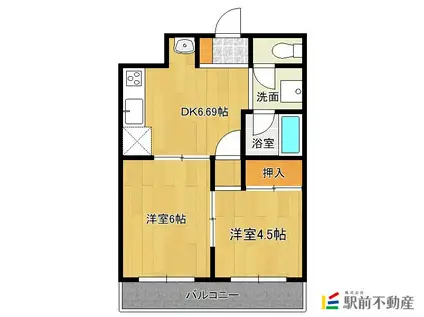 シャトー雪竹(2DK/6階)の間取り写真