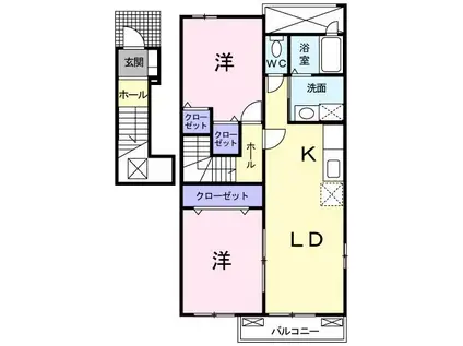 デスパシオ カーサB棟(2LDK/2階)の間取り写真