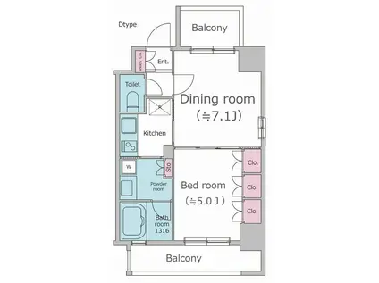 パークフラッツ渋谷代官山(1DK/4階)の間取り写真