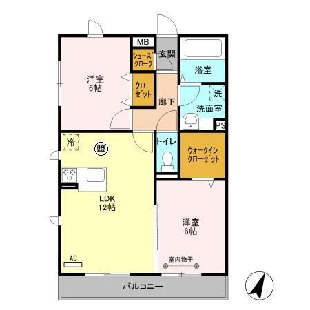 ロイヤルハーモニーB(2LDK/2階)の間取り写真