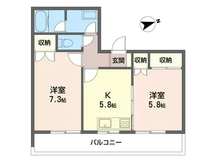 フラワーマンション(2K/3階)の間取り写真