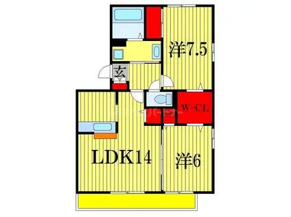 ベルデュールB(2LDK/2階)の間取り写真