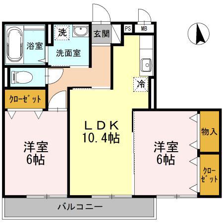 グランドールB(2LDK/3階)の間取り写真