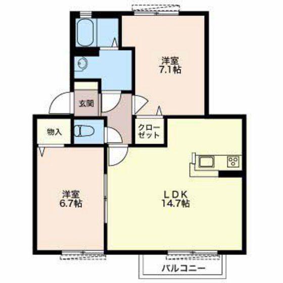 サミット B棟(2LDK/2階)の間取り写真