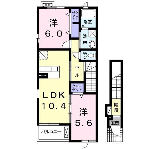 ティアモI(2LDK/2階)の間取り写真