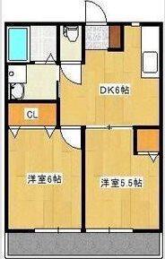 シティハイム八釼C(2DK/2階)の間取り写真