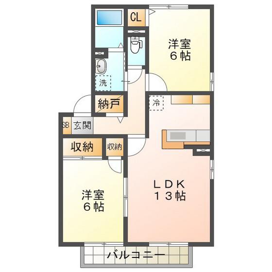 ル・アンソレイエ(2LDK/2階)の間取り写真