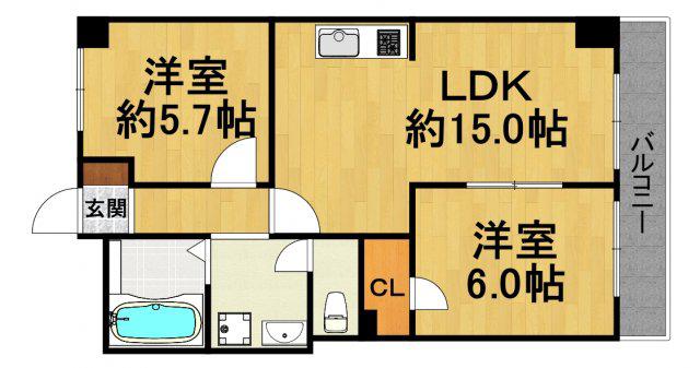 ソレイユ山本(2LDK/4階)の間取り写真