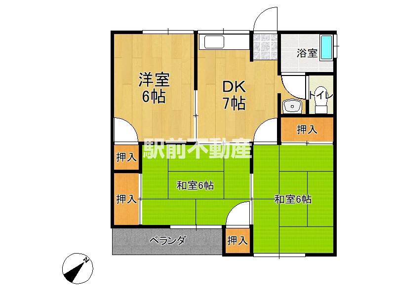 アレフガルド大牟田(3DK/1階)の間取り写真