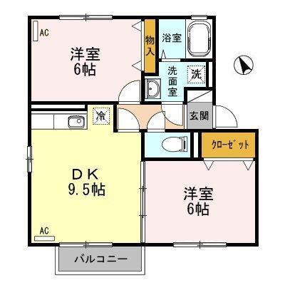 レジデンスB(2DK/2階)の間取り写真