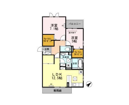SKYハウス岐南 I号館(2LDK/1階)の間取り写真