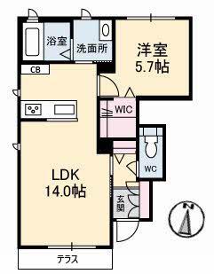 ペイトンプレイスA棟(1LDK/1階)の間取り写真