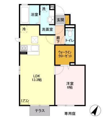 ジャルダンベールB(1LDK/1階)の間取り写真