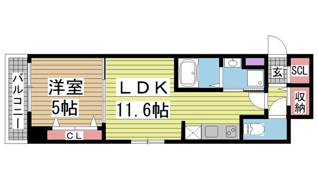 神戸HARBORSIDE萬利RESIDENNCE(1LDK/8階)の間取り写真