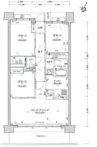 クリオかしわ台(3LDK/6階)の間取り写真