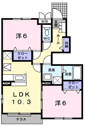サン・ジェルメ(2LDK/1階)の間取り写真