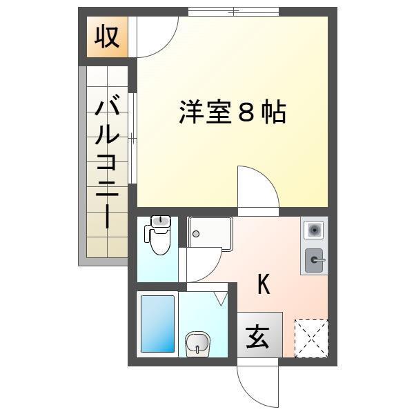 エクセル鐙西(1K/2階)の間取り写真