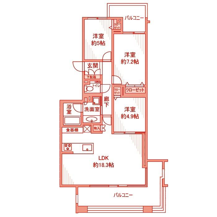 ロイヤルシーズン溝の口CASA(3LDK/3階)の間取り写真