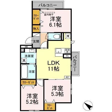 クレシェンテ経堂弐番館(3LDK/2階)の間取り写真