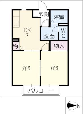 グランソレイユ A棟(2DK/2階)の間取り写真