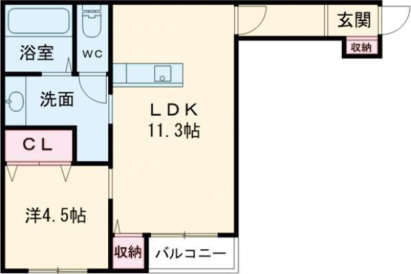 リーブス大橋(1LDK/2階)の間取り写真