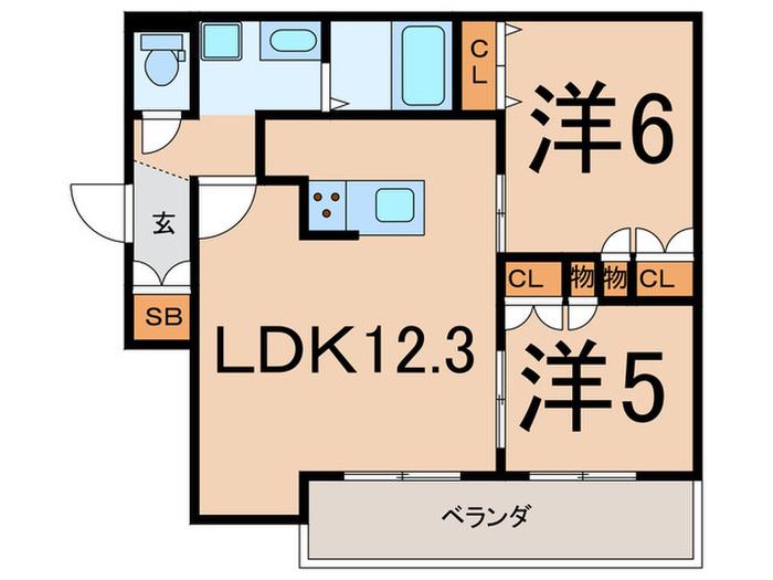 メゾンドトリニティE(2LDK/1階)の間取り写真