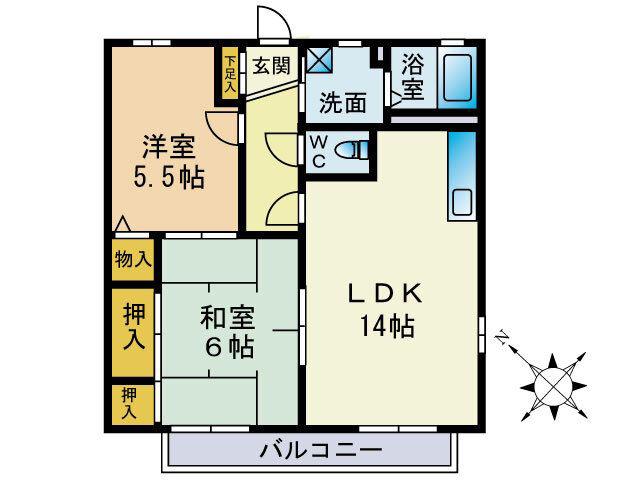 ヴェルハイムII(2LDK/2階)の間取り写真
