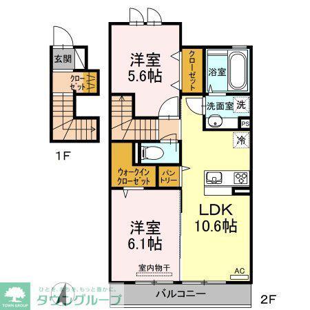ソレイユ梶山(2LDK/2階)の間取り写真