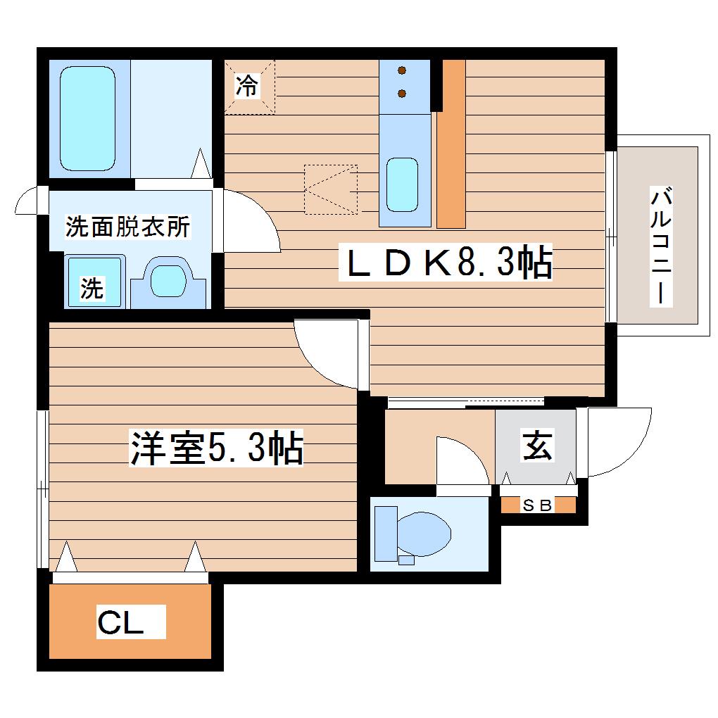 WIN大河原B棟(1LDK/1階)の間取り写真