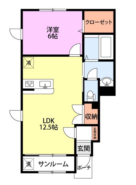 パサージュVI(1LDK/1階)の間取り写真