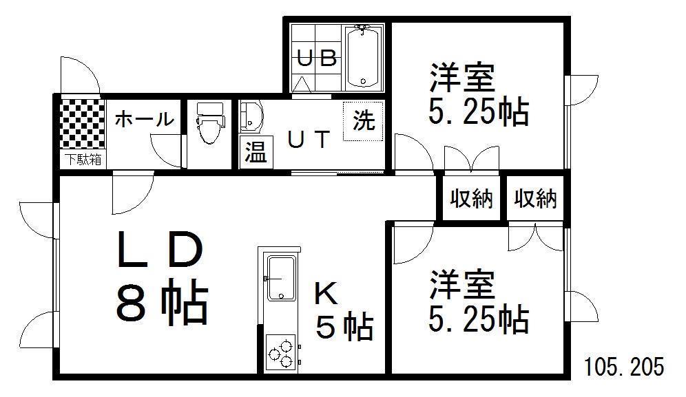 LE SOLEIL 新釧路川(2LDK/1階)の間取り写真