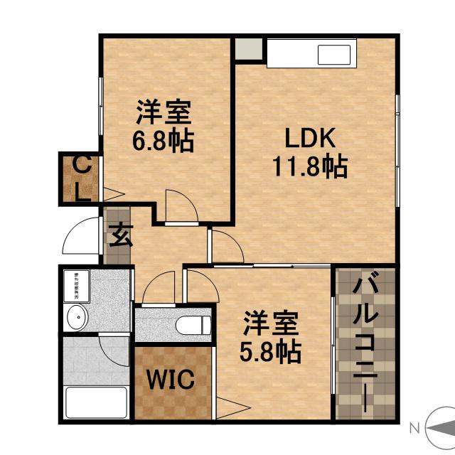 フローラル宝塚(2LDK/1階)の間取り写真