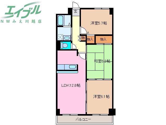 ベルデ中野館(3LDK/4階)の間取り写真
