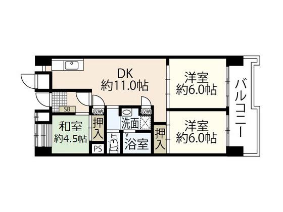 ビレッジハウス光南タワー1号棟(3LDK/13階)の間取り写真