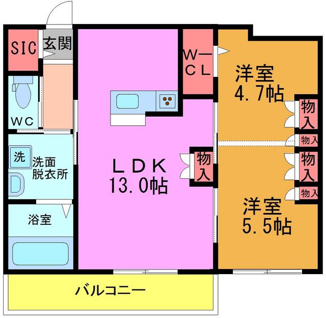 ソレイユ(2LDK/2階)の間取り写真