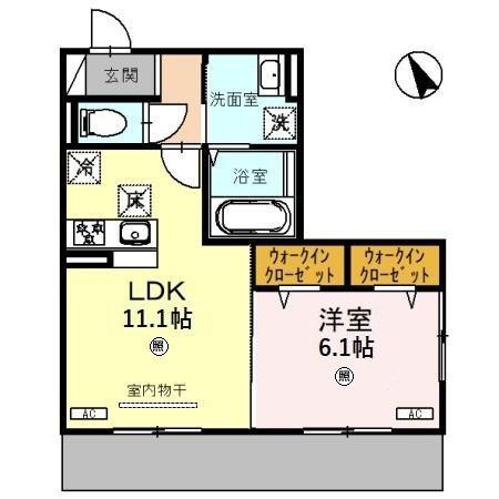 レジデンスコート栗東(1LDK/1階)の間取り写真