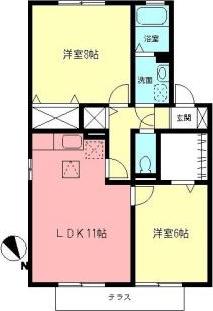 サンローズ鵠沼B(2LDK/1階)の間取り写真