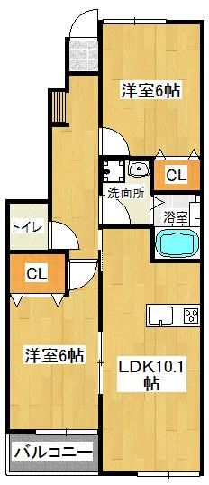 ラック福浜(2LDK/1階)の間取り写真