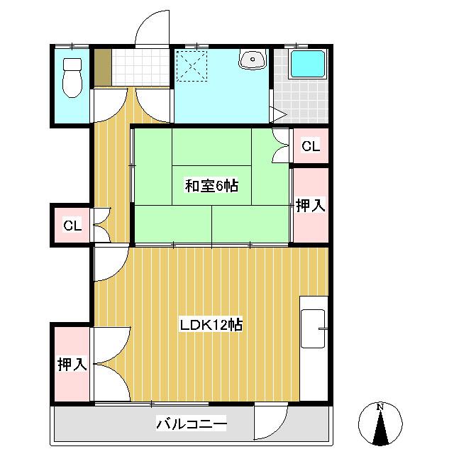 常入グリーンハイツ(1LDK/2階)の間取り写真