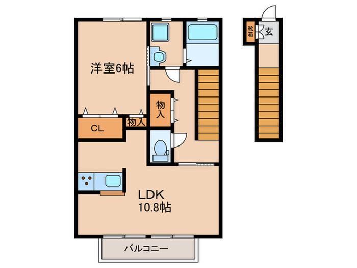フラッツレディアンスD棟(1LDK/2階)の間取り写真