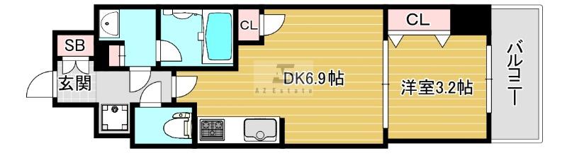 DIMORA靭公園(1DK/9階)の間取り写真