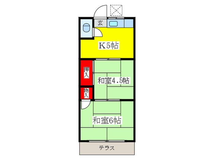 第二田中荘(2K/1階)の間取り写真