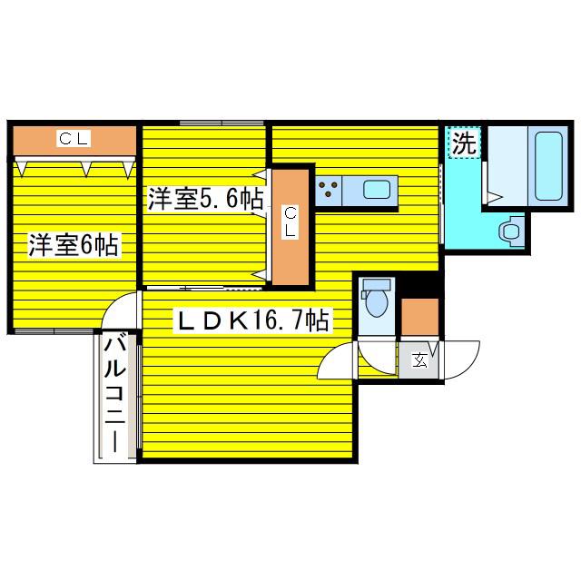 OAKMONT(2LDK/2階)の間取り写真