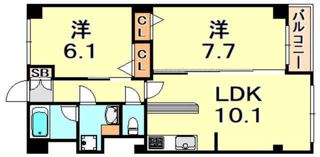 リアルテ霞ヶ丘(2LDK/3階)の間取り写真
