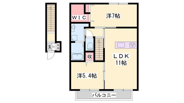サワービエント(2LDK/2階)の間取り写真