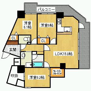 ロータリー宝塚南口(3LDK/8階)の間取り写真