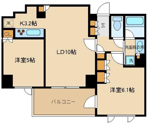 MZ パークハウス三軒茶屋(2LDK/4階)の間取り写真
