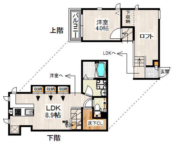 CB福津シエル(1LDK/1階)の間取り写真