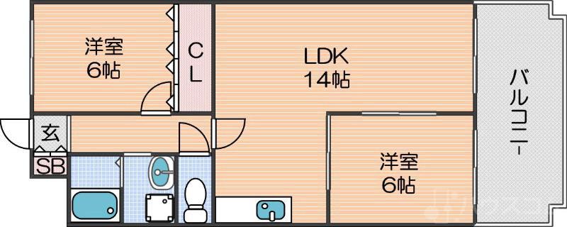 ヴィラスリースター住之江(2LDK/7階)の間取り写真