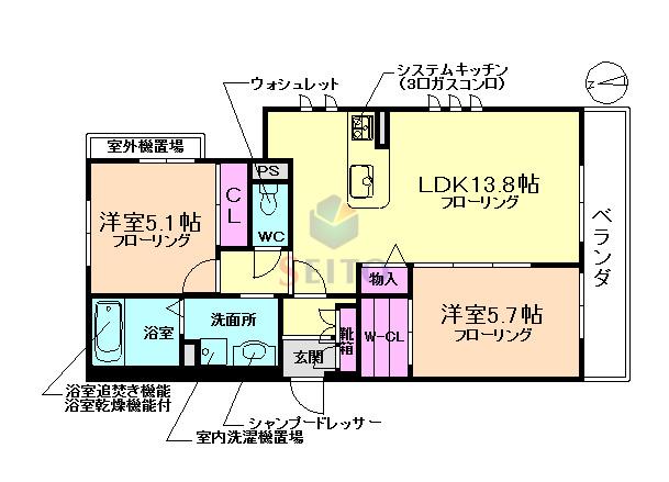 ノースレジデンス豊中(2LDK/3階)の間取り写真